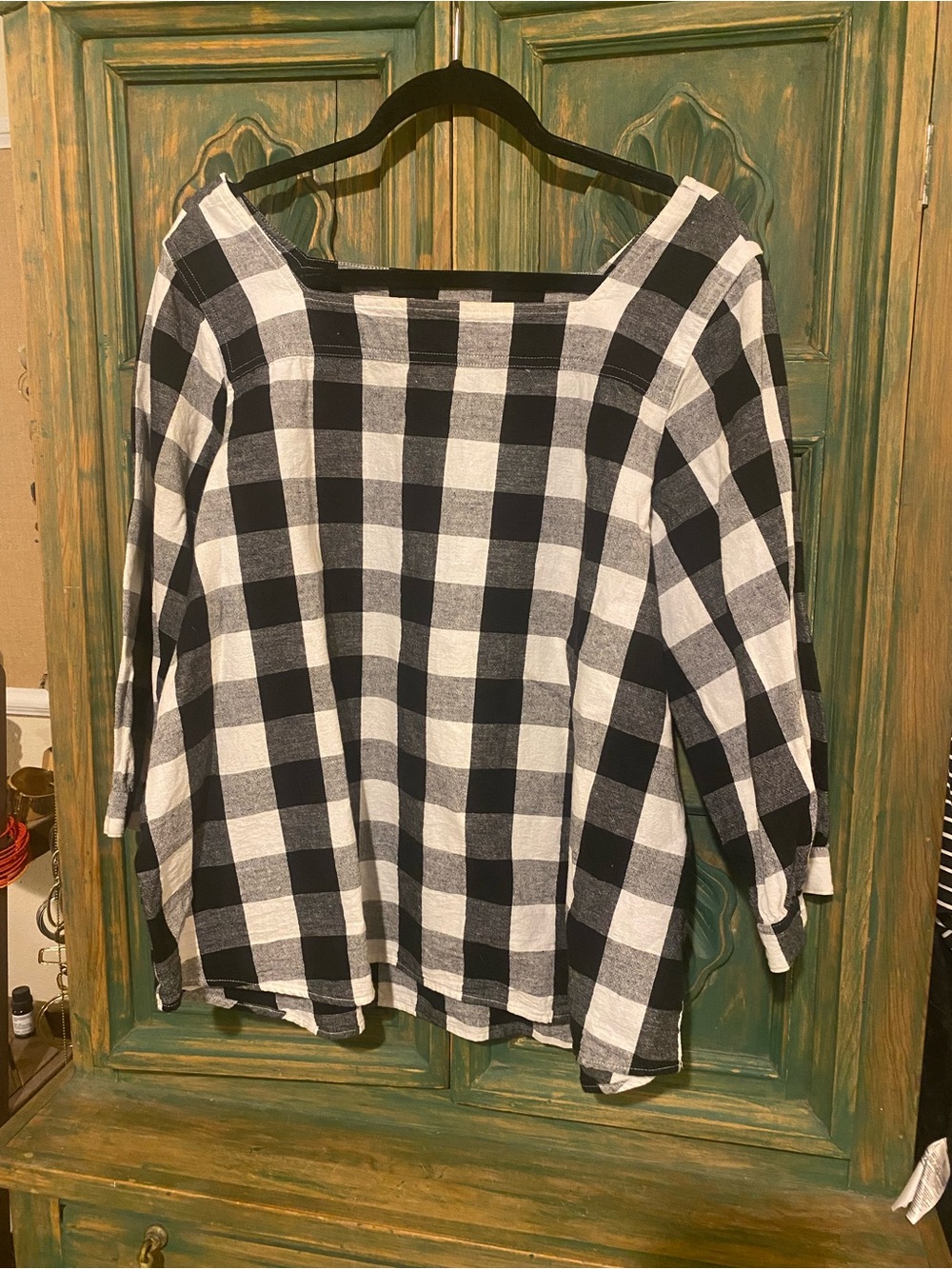 Time and Tru Black and White Plaid Square Neck Tunic